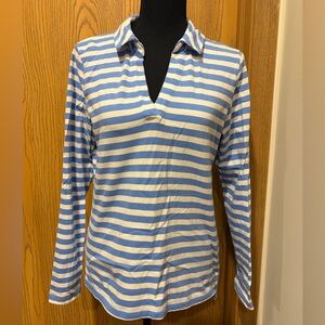 Talbots Medium Blue and White Striped Long Sleeve Top